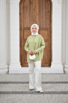 Pul Detaylı Kendinden Desen Gömlek Fıstık Yeşil