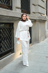 Püskül Detay Kimono İkili Takım Beyaz