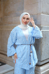 Püskül Detay Kimono İkili Takım Mavi