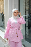 Püskül Detay Kimono İkili Takım Pembe