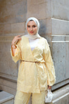 Püskül Detay Kimono İkili Takım Sarı
