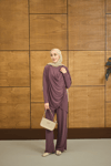 Regular Sıfır Yaka Arka Kesik Detay Takım Gül Kurusu