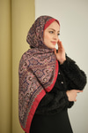 Retro Desen Soft Şal Bordo