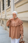 Robası Fırfırlı Cupra Tencel Gömlek Kahverengi