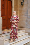 Rose Desenli Elbise Bordo