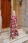 Rose Desenli Elbise Bordo
