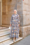 Rose Desenli Elbise Gri