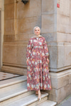 Rose Desenli Elbise Kahverengi