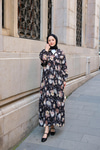 Rose Desenli Elbise Siyah