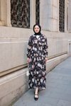 Rose Desenli Elbise Siyah
