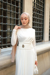 Rosey Bronşlu Elbise Beyaz