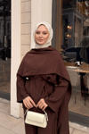 Şal Detay Bel Bağlamalı Takım Kahverengi