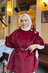 Şal Detay Kemerli Yelek Bordo