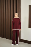 Şeritli İkili Takım Bordo