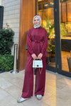 Sim Detay Bel Bağlamalı Takım Bordo