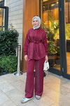 Sim Detay Bel Bağlamalı Takım Bordo