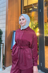 Sim Detay Bel Bağlamalı Takım Bordo
