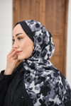 Sisli Gül Desen Şal Siyah
