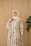 Soft Lale Desen Elbise Yeşil