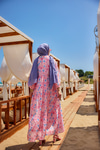 Sulu Boya Çicek Desen Elbise Pembe