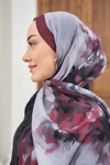Sulu Boya Desenli Şal Bordo