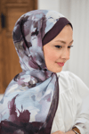 Sulu Boya Desenli Şal Mürdüm