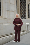 Taş Detay Beli Lastikli Takım Bordo