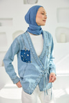 Taş Detay Kot Kimono Mavi