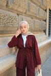 Taş Detaylı İkili Takım Bordo