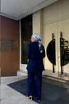 Taş Düğme Detaylı Takım Lacivert