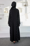 Taşlı Geniş Abaya Elbise Siyah