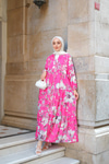 Tropical Çicek Desen Elbise Pembe
