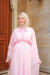 Tül Detay Bağlamalı İkili Takım Pembe