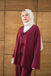 V Yaka Bağcıklı Regular Viskon Kimono Takım Mürdüm