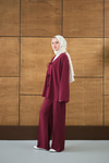 V Yaka Bağcıklı Regular Viskon Kimono Takım Mürdüm