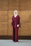 V Yaka Bağcıklı Regular Viskon Kimono Takım Mürdüm