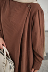 Yaka Düğme Detay Beli Lastikli Ayarlanabilir İkili Takım Kahverengi