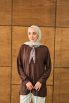 Yaka Fularlı Tunik Kahverengi