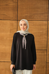 Yaka Fularlı Tunik Siyah