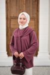 Yaka Pelerin Bağlamalı Bisiklet Yaka Tunik Mürdüm