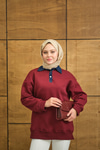 Yakası Kot Detay Sweat Bordo