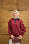 Yakası Kot Detay Sweat Bordo