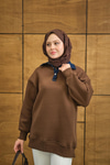 Yakası Kot Detay Sweat Kahverengi