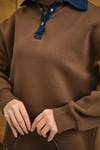 Yakası Kot Detay Sweat Kahverengi