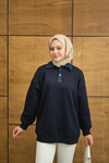 Yakası Kot Detay Sweat Lacivert