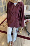 Yakası Pile Detaylı Kimono Bordo