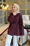 Yakası Pile Detaylı Kimono Bordo