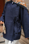 Yakası Pile Detaylı Kimono Lacivert