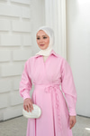 Yan Bağlamalı Çizgili Elbise Pembe