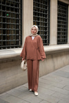 Yan Bağlamalı İkili Kimono Takım Açık Kahve